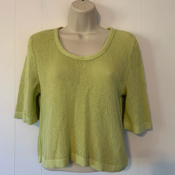 Eve Gravel Printemps Lime green semi sheer crochet crop sweater size S - Picture 5 of 9